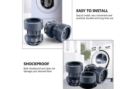 Adjustable Washing Machine Stand Universal - Height Extendable Steel Plastic 150-250kg Capacity Anti-Slip Feet Vibration Proof, Fits All Loaders Dryers Laundry Room Shelf UAE Commercial Use 